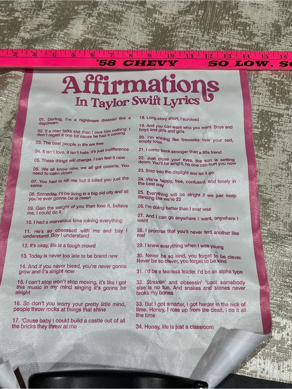 Taylor Swift Lyrics Affirmations Text Print, Vertical White/Pink  Decor
